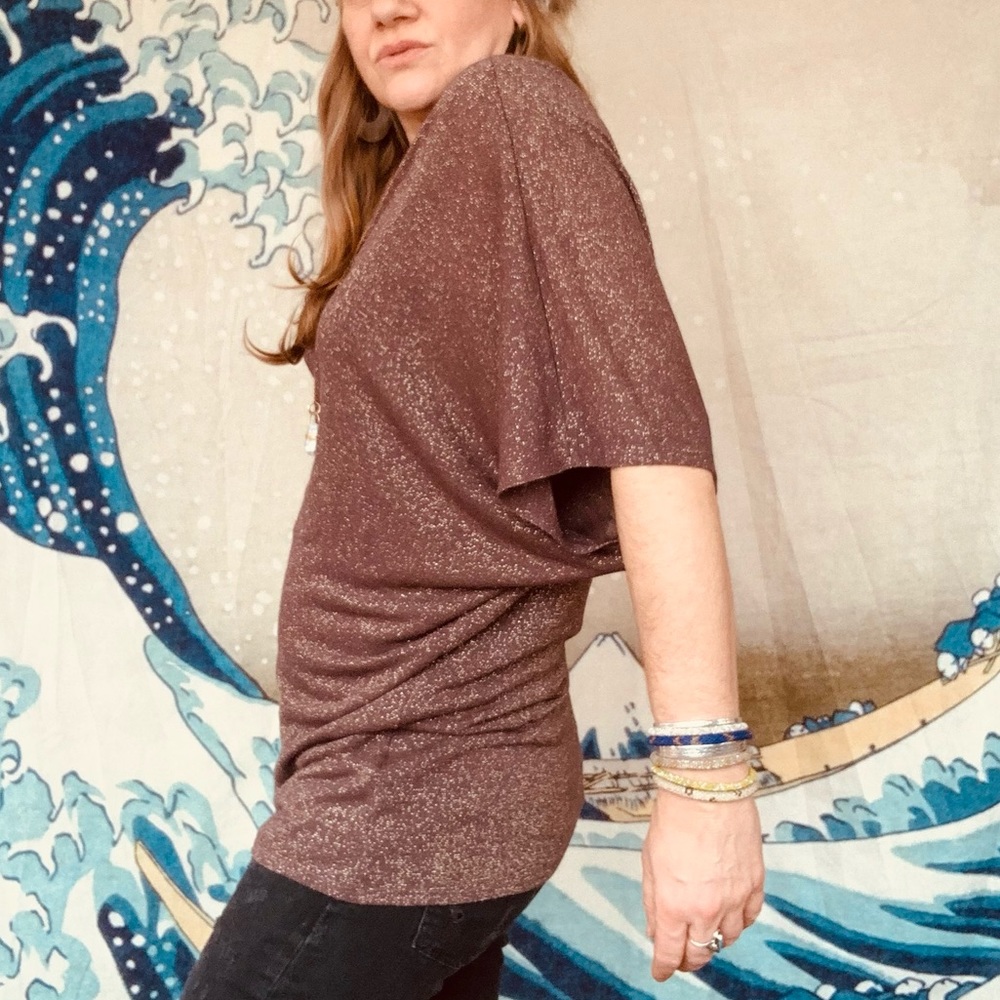 Express Shimmery Brown Short Sleeve Blouse